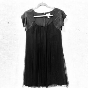 SAJA Black 100% Silk Chiffon Mini Dress Size 6 Whimsigoth Witchy Y2K Bab…